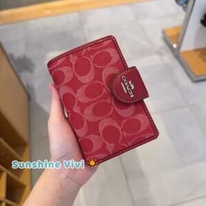 Coach Medium Corner Zip Wallet In Signature Denim CDF13 denim/Silver/True Red